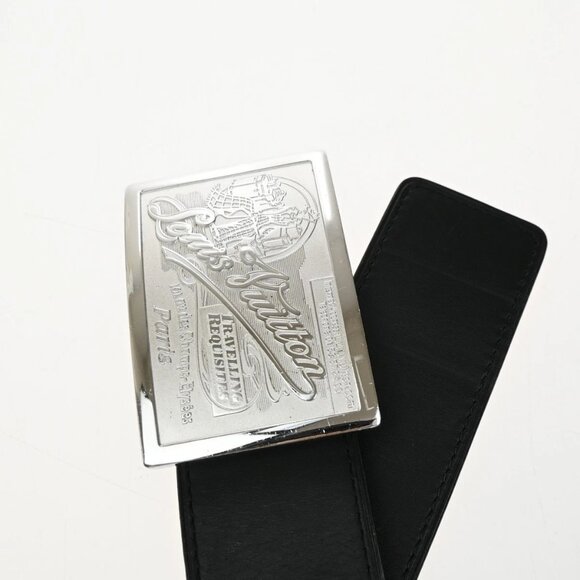LOUIS VUITTON Ceinture Jeans Belt 85 34 Leather Black Silver Spain M6812 36KB399 - Picture 5 of 13